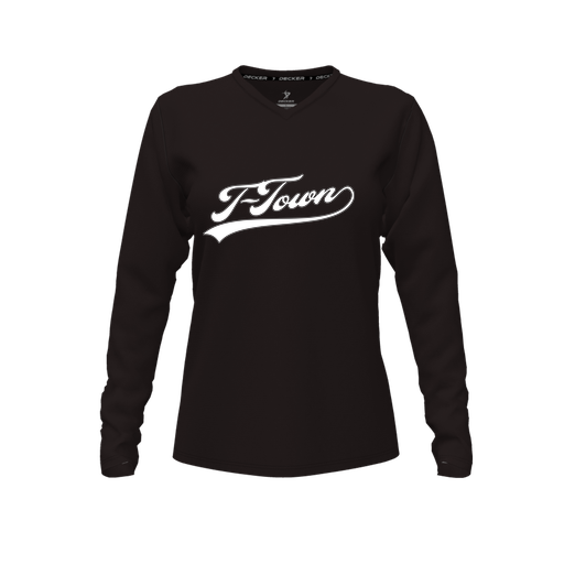 [CUS-DFW-TEES-CMF-VNK-LSL-BLK-FYXS-LOGO1] Comfort T-Shirt (Female Youth XS, Black, V Neck, Logo 1, Long Sleeve)