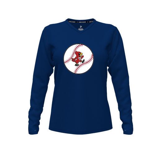 [CUS-DFW-TEES-PER-VNK-LSL-NVY-FYXS-LOGO3] Performance T-Shirt (Female Youth XS, Navy, V Neck, Logo 3, Long Sleeve)