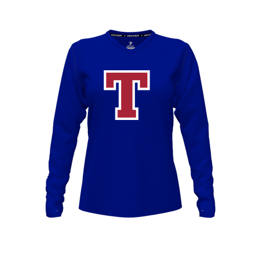 [CUS-DFW-TEES-PER-VNK-LSL-RYL-FYXS-LOGO2] Performance T-Shirt (Female Youth XS, Royal, V Neck, Logo 2, Long Sleeve)