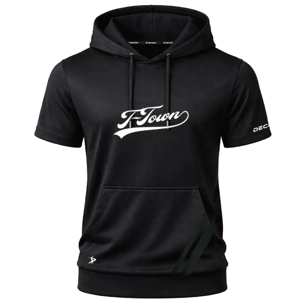 [FOSHSMBK-AS-LOGO1] Decker Adult Short Sleeve Summit Hoodie (Black, Adult S, Logo 1)