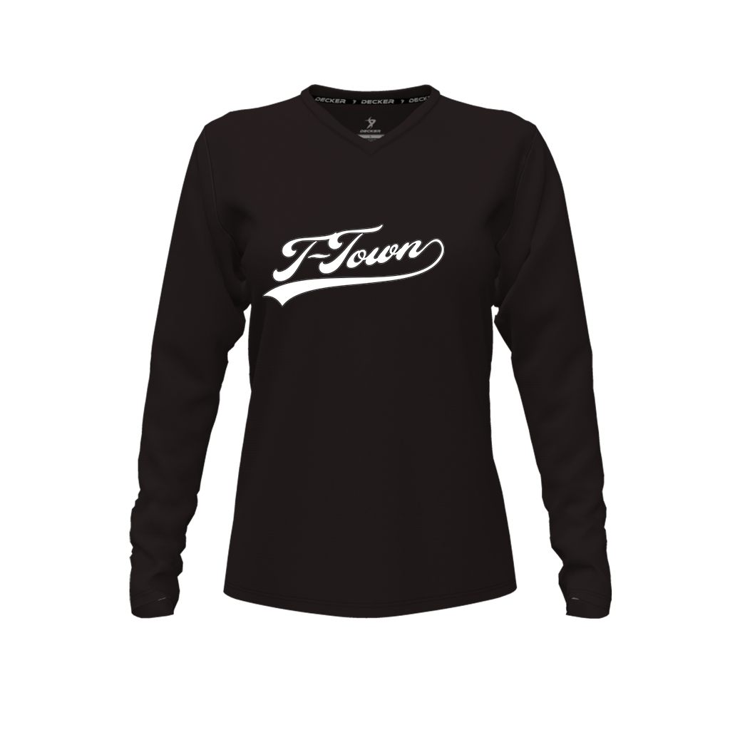 [CUS-DFW-TEES-CMF-VNK-LSL-BLK-FAL-LOGO1] Decker Comfort T-Shirt (Female Adult L, Black, Crew Neck, Long Sleeve, Logo 1)