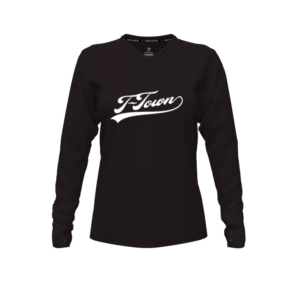[CUS-DFW-TEES-CMF-VNK-LSL-BLK-FYXS-LOGO1] Decker Comfort T-Shirt (Female Youth XS, Black, Crew Neck, Long Sleeve, Logo 1)
