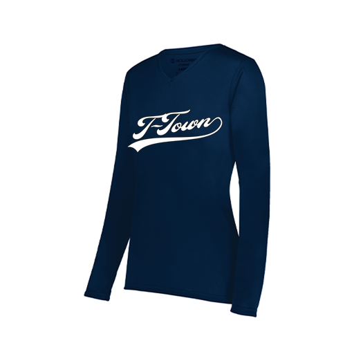 [222824.065.S-LOGO1] Ladies LS Smooth Sport Shirt (Female Adult S, Navy, Logo 1)