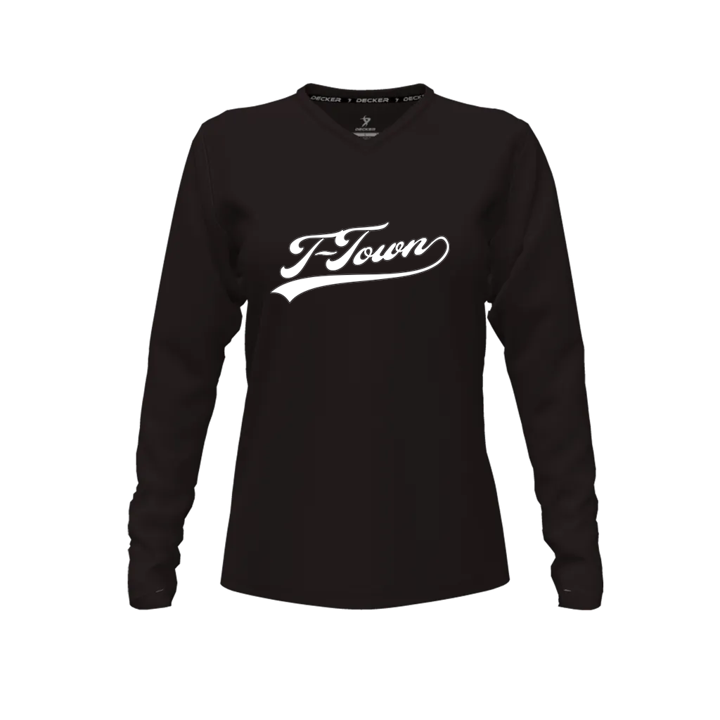 [CUS-DFW-TEES-CMF-VNK-LSL-BLK-FYS-LOGO1] Decker Women's Comfort T-Shirt - Long Sleeve (Black, Female Youth S, Logo 1)