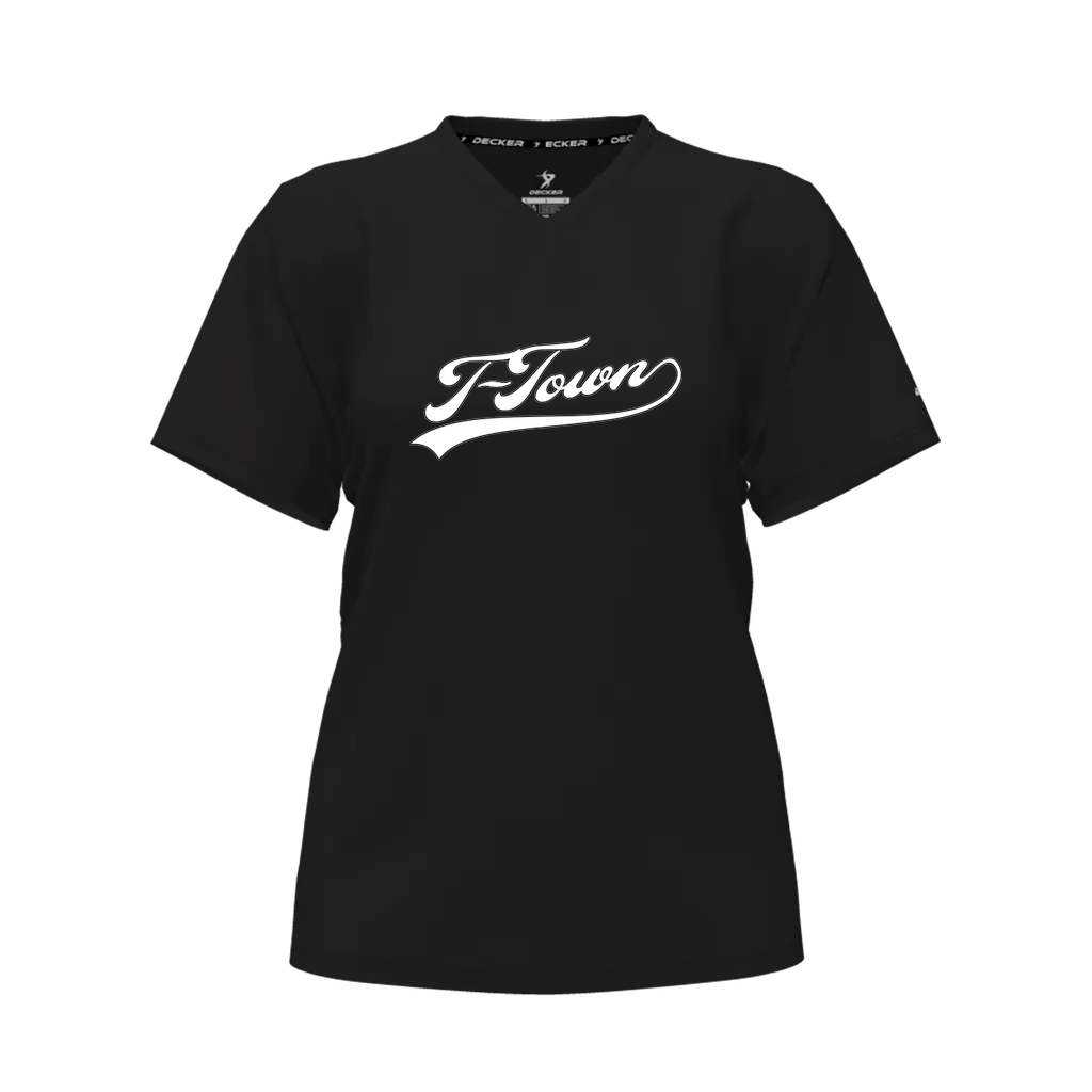 [CUS-DFW-TEES-CMF-VNK-SSL-BLK-FYS-LOGO1] Decker Women's Comfort T-Shirt - Short Sleeve (Black, Female Youth S, Logo 1)